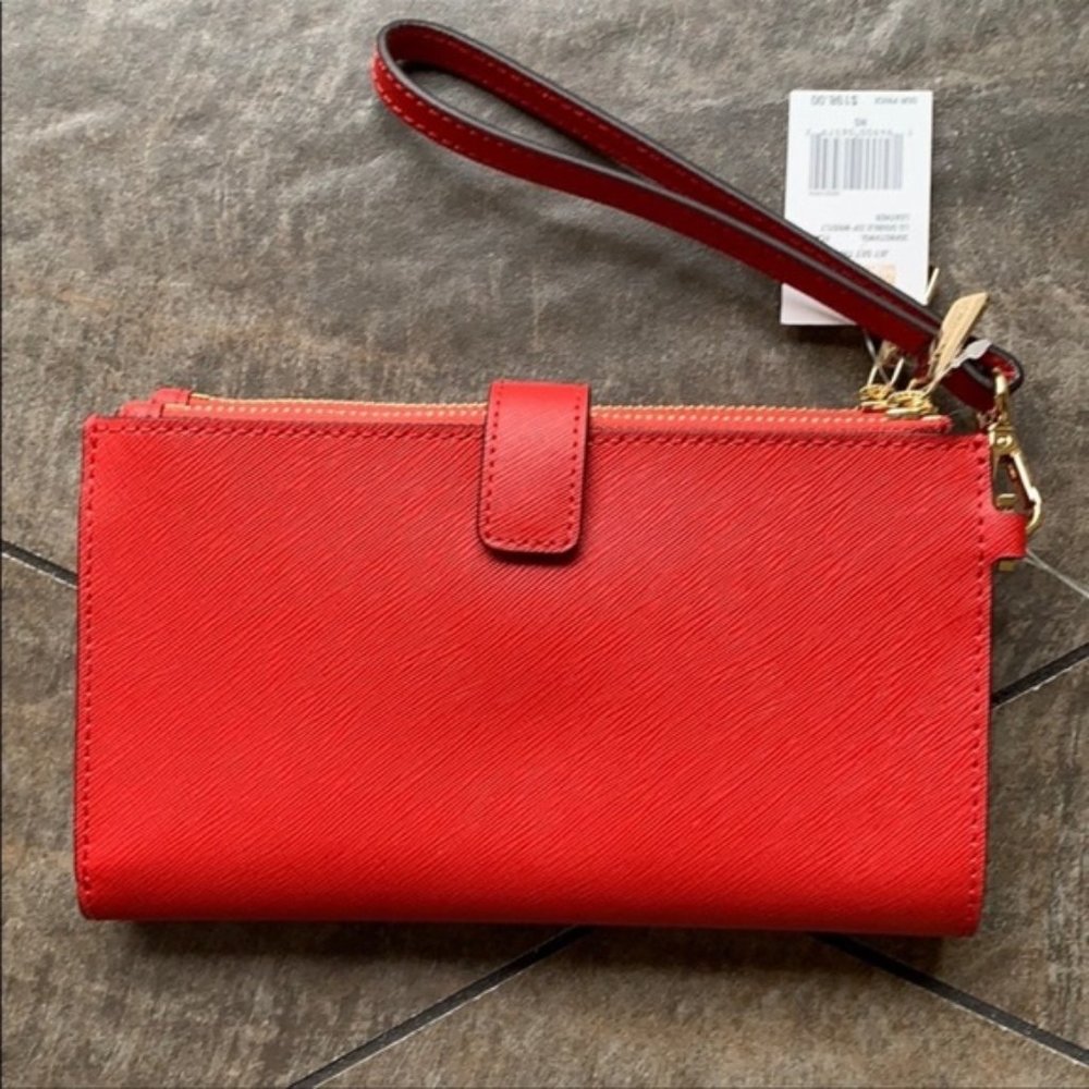 Michael Kors Large Double Zip Wristlet Leather Flame Color - Picture 4 of 16